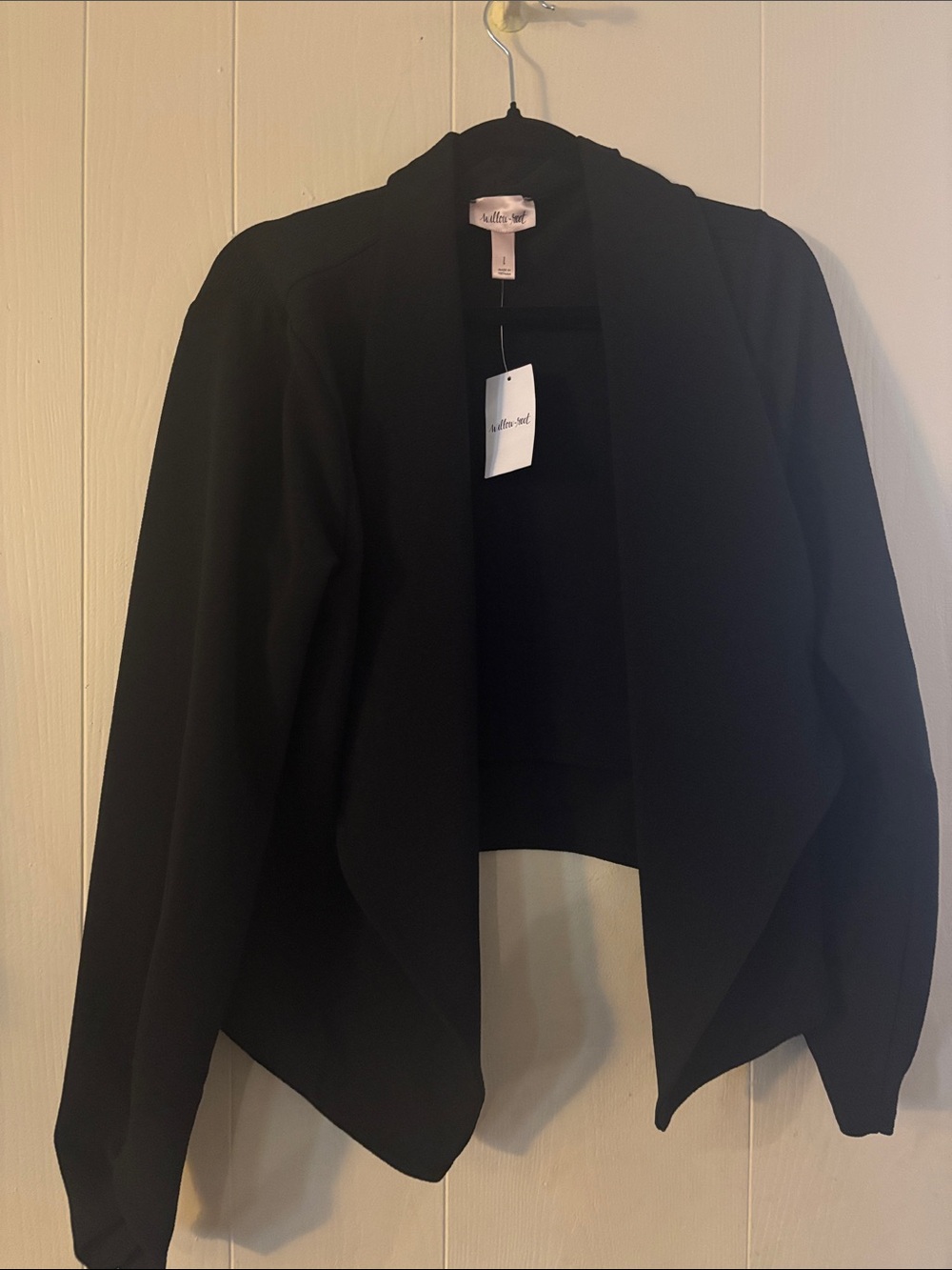 Women's Black Open-Front Draped Blazer